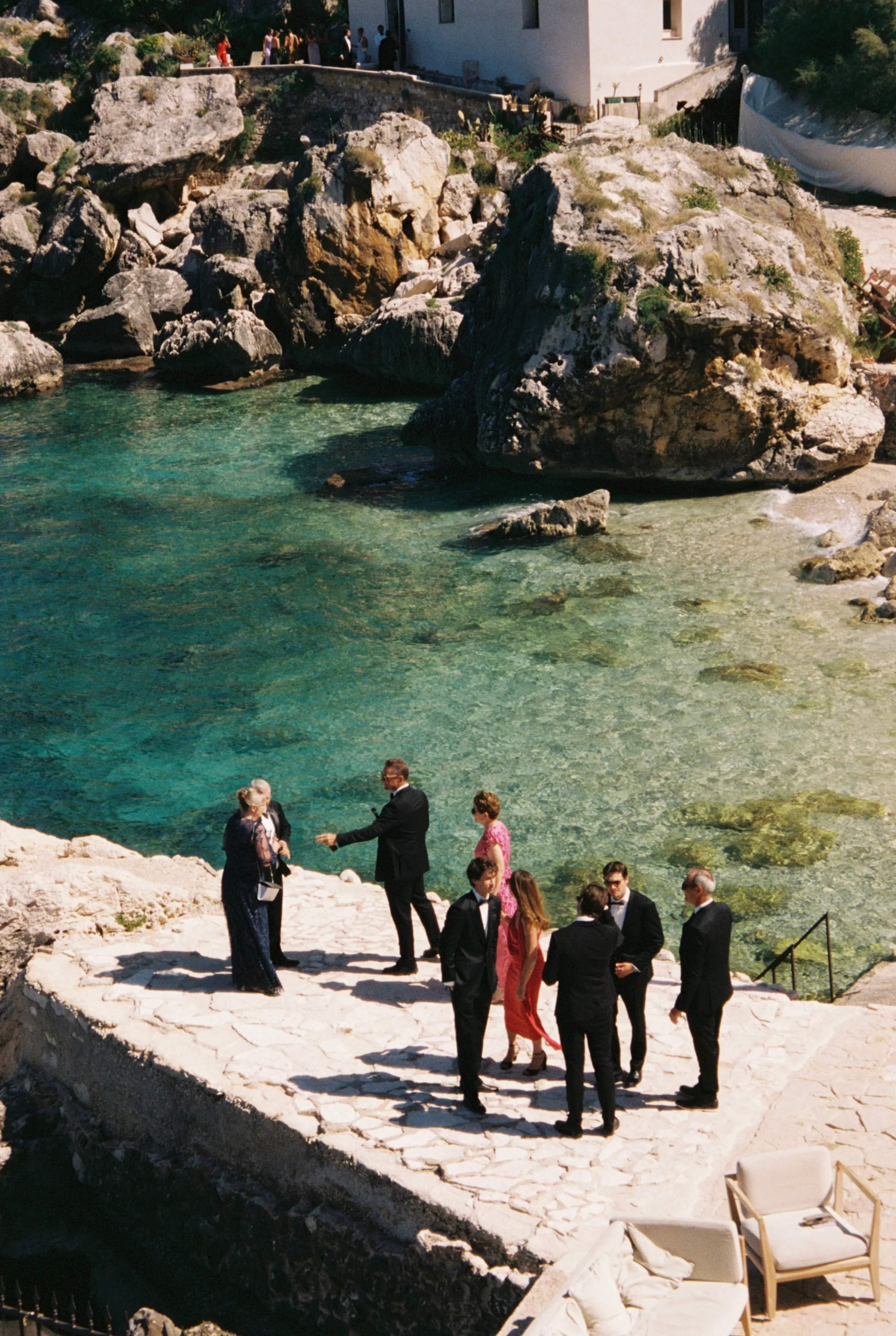 Guests arriving at the waterside ceremony
